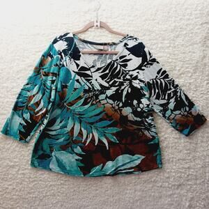 T-Shirt Floral Tropical Resort Cruise Summer Core Relaxed Knit Coastal Size XL